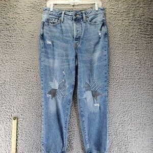 Old Navy Jeans Womens 8 Blue Star Patchwork Mid Rise Distressed Cropped
